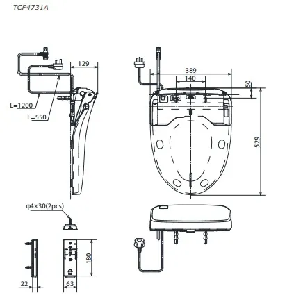 tcf4731a-1 Bản vẽ nắp bồn cầu điện tử TOTO TCF4732A
