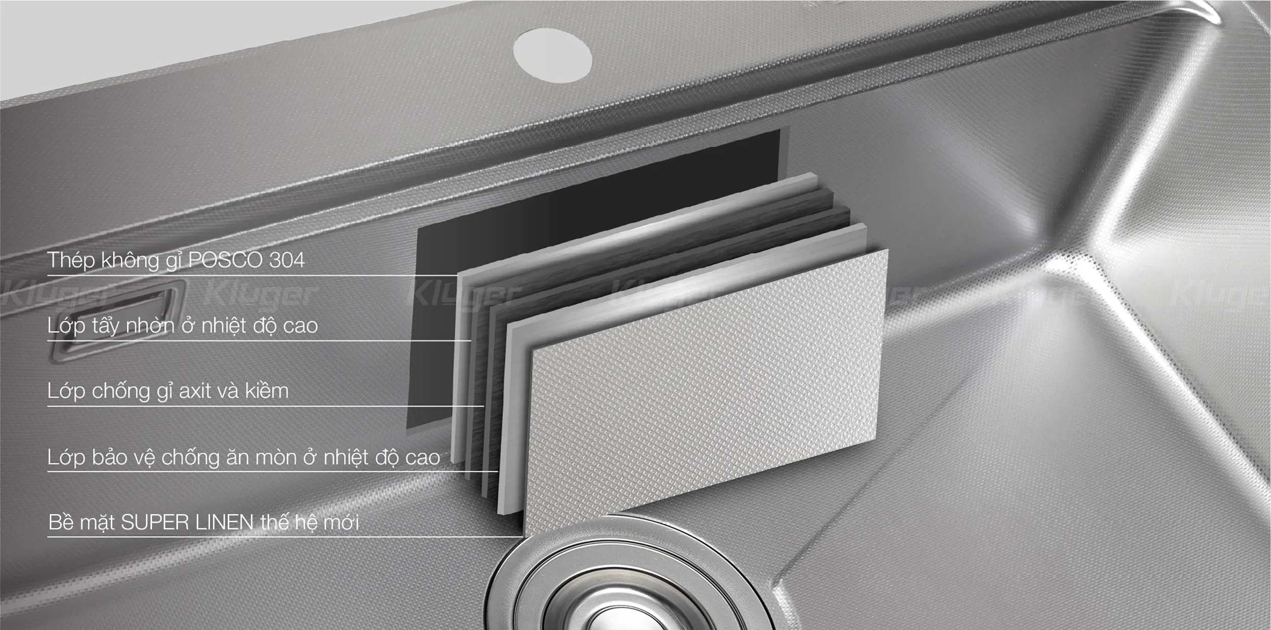 Chất liệu inox POSCO 304 kết hợp bề mặt SUPER LINEN thế hệ mới