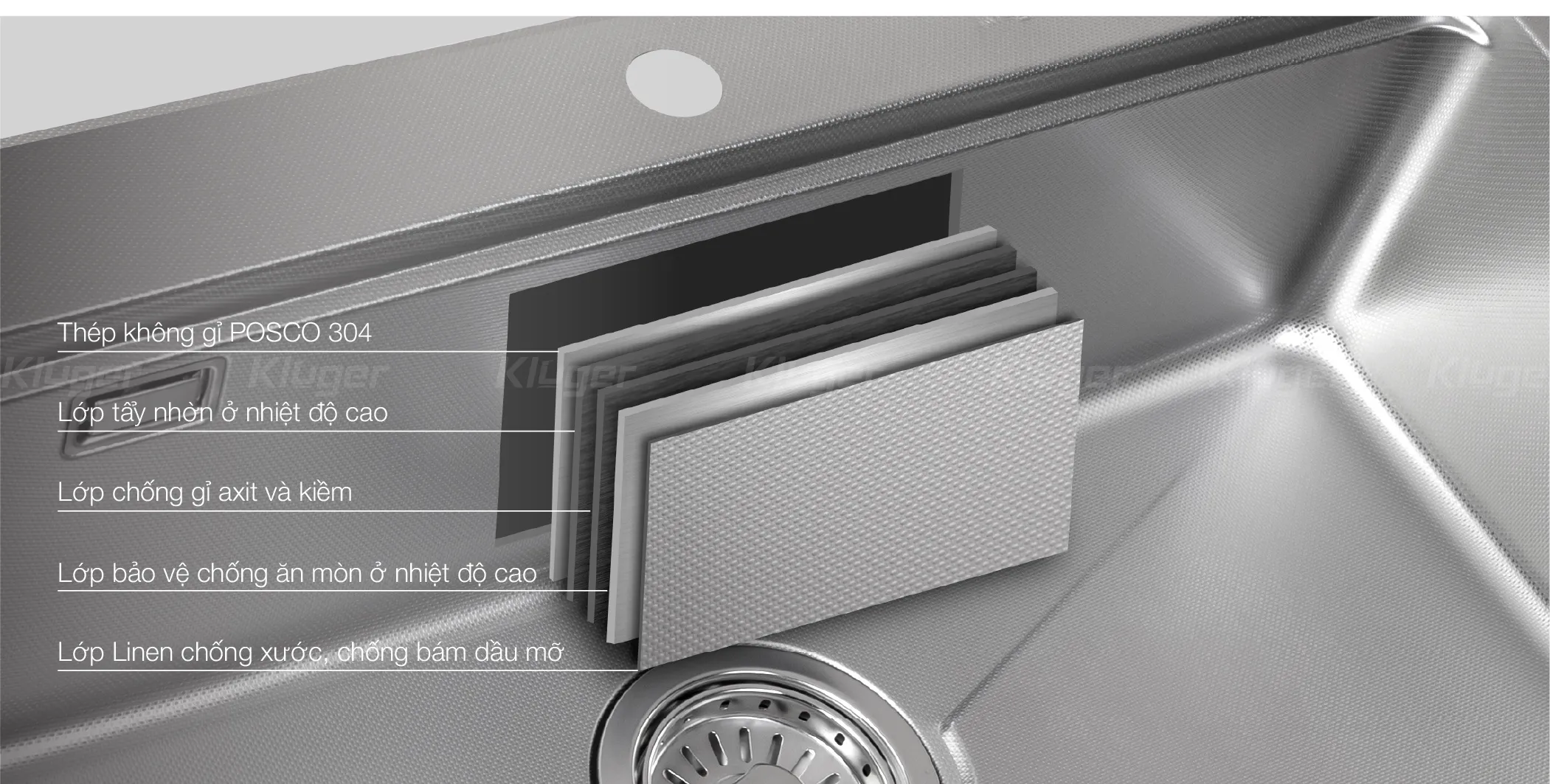 Chậu rửa bát Kluger KF8121S S75 bề mặt linen