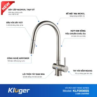 Vòi rửa bát Kluger KLF0008SS dây rút nóng lạnh nhập khẩu chi tiết Vòi rửa bát Kluger KLF0008SS dây rút nóng lạnh nhập khẩu chi tiết