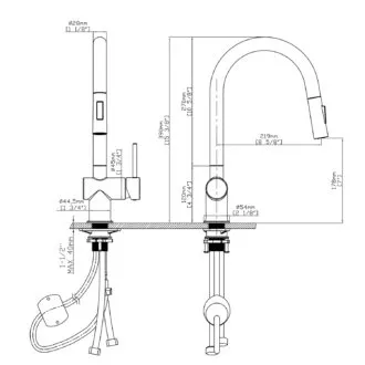 Vòi rửa bát Kluger KLF0008SC dây rút nóng lạnh thế hệ mới. Kích thước Vòi rửa bát Kluger KLF0008SC dây rút nóng lạnh thế hệ mới. Kích thước