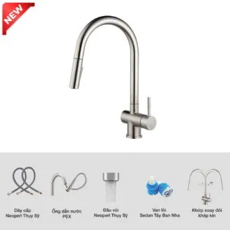Vòi rửa bát Kluger KLF0008SS dây rút nóng lạnh nhập khẩu chi tiết Vòi rửa bát Kluger KLF0008SS dây rút nóng lạnh nhập khẩu chi tiết