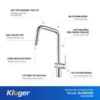 Vòi rửa bát Kluger KLF0019C Strong Series dây rút nóng lạnh Vòi rửa bát Kluger KLF0019C Strong Series dây rút nóng lạnh