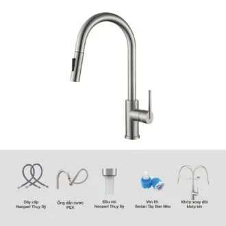 Vòi rửa bát Kluger KLF0030S dây rút nóng lạnh nhập khẩu Vòi rửa bát Kluger KLF0030S dây rút nóng lạnh nhập khẩu