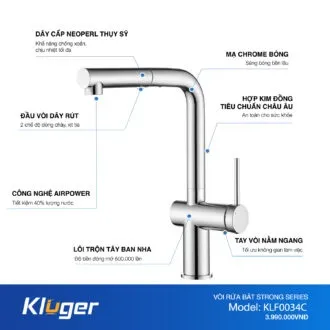Vòi rửa bát Kluger KLF0034C dây rút nóng lạnh nhập khẩu - Chi tiết giá