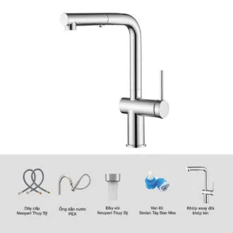 Vòi rửa bát Kluger KLF0034C dây rút đầy đủ phụ kiện cao cấp nhập khẩu