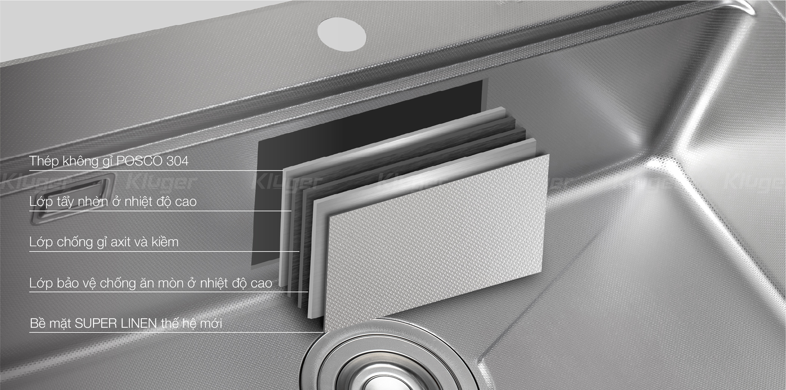 Chất liệu inox POSCO 304 kết hợp bề mặt SUPER LINEN thế hệ mới