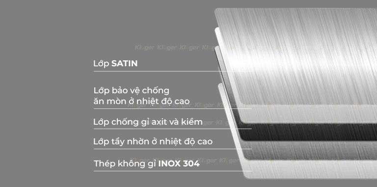 Bề mặt SATIN trơn của chậu rửa bát Kluger nhập khẩu Bề mặt SATIN trơn của chậu rửa bát Kluger nhập khẩu